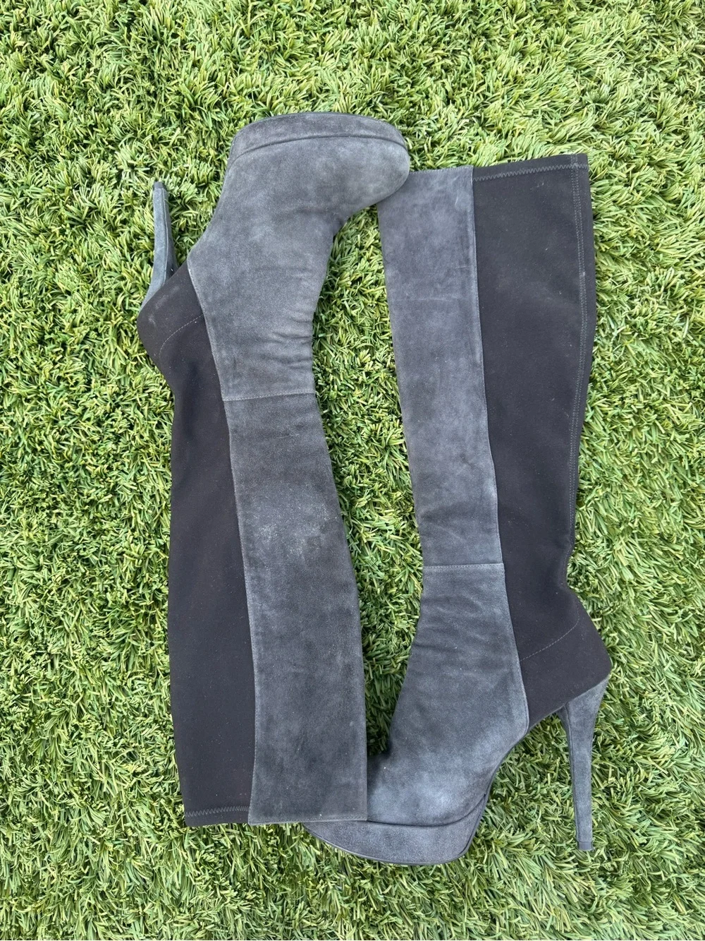 Stuart Weitzman Gray Suede Over-the-Knee Platform Boots